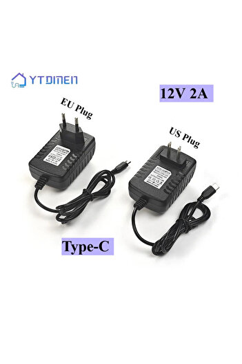 YTDMEN شاحن محول طاقة بمنفذ TYPE-C من الاتحاد الأوروبي 12 فولت 2 أمبير محول تيار متردد 110 فولت-220 فولت محول تيار متردد ومستمر 12 فولت مزود بمصدر طاقة من النوع C
