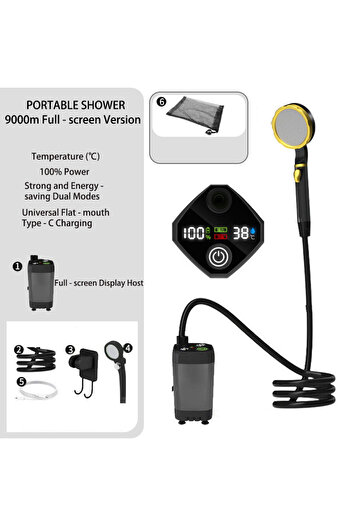Choice Grey 6000mAh Portable Outdoor Camping Shower Pump Waterproof with Digital Display Rechargeable Show