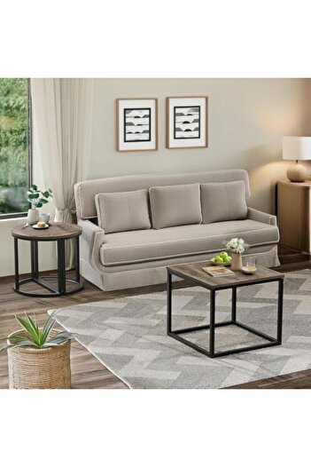 AGD Oval Coffee Table Set of 3 Pieces, Center Table with Two Side Tables