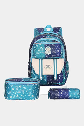 Relaxion Set of 3 Primary School Backpacks with Orthopedic Back Support and Pen and Nutrition Bag