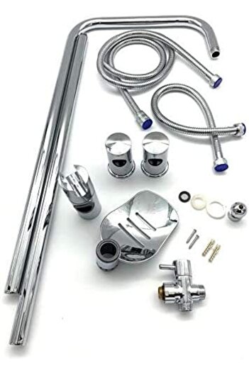 Siena Hand and Head Shower Round Stainless Steel complete set with stand, metal hose and soap holder