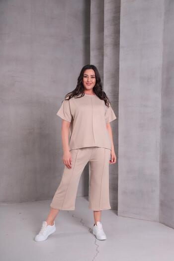 Ebsumu Γυναικείο Σετ Φούτερ Plus Size Comfortable Fit Sho Fabric Capri Stone