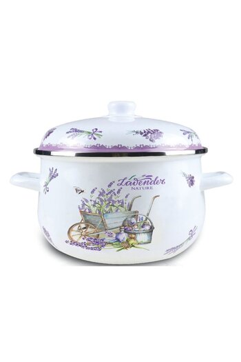 OEM Cratita cu capac, emailata, Diametru 20 cm, Capacitate 2.9 l, Grunberg, GR2000B, Alb/Mov