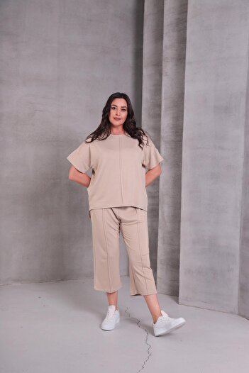 Ebsumu Γυναικείο Σετ Φούτερ Plus Size Comfortable Fit Sho Fabric Capri Stone