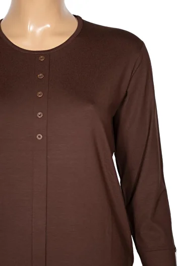 Pıtırcık Γυναικεία Cimariva Nuket Plus Size O γιακά με πέντε διακοσμητικά κουμπιά καφέ μπλούζα