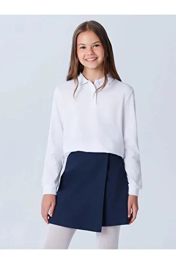 LC Waikiki Lcw Kids White Polo Neck Long Sleeve Girl's T-Shirt