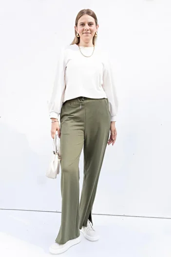 ALLDAY Khaki-Leg Slit Lycra Sweatpants