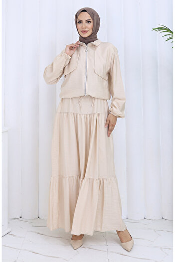 sefamerve Elastic cuff zippered two-piece set 0129-12 beige