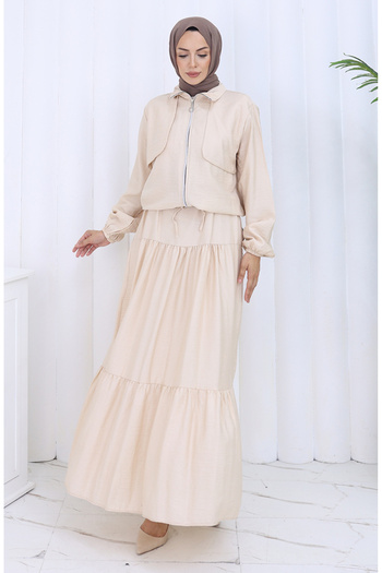 sefamerve Elastic cuff zippered two-piece set 0129-12 beige