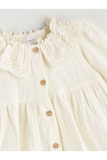 LC Waikiki Lcw Baby Baby Girl Muslin Shirt Dress with Baby Collar Texture