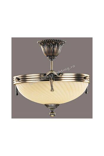 CandelabreClasice Lustra Omega cu Diam 33 cm, Desing Clasic, Finisaj Bronz Antichizat, Abajur Crem