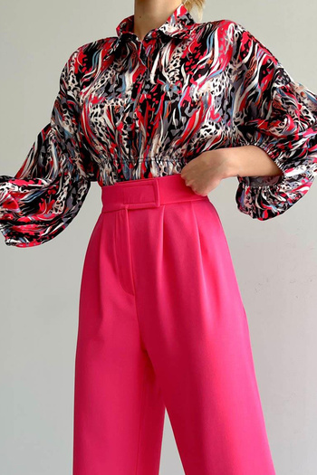 VAGGON Women's Fuchsia Elastic Waist Satin Shirt Vs00394