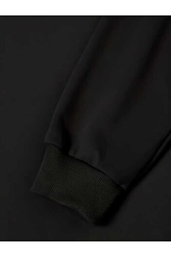 caddekombin Smile Çiçek Hoodie Baskılı Bisiklet Yaka Siyah Sweatshirt