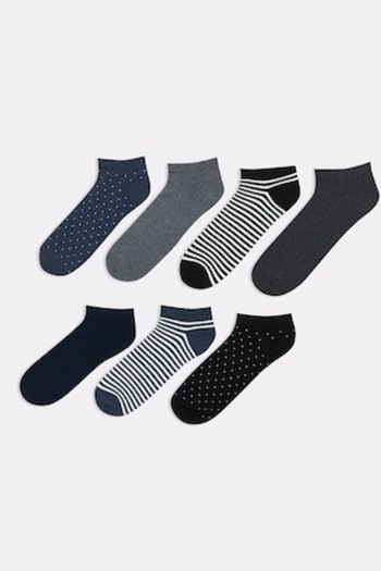LC Waikiki , Set of short socks made of cotton blend with print - 5 pairs, Black, Grey, Blue, 39-42
