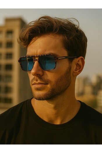 Lexi Bella Summer's Most Stylish Glasses Retro Style Blue Relaxing Glass Unisex Leopard Frame Men's Sunglasses