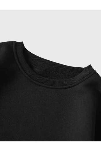 caddekombin Smile Çiçek Hoodie Baskılı Bisiklet Yaka Siyah Sweatshirt