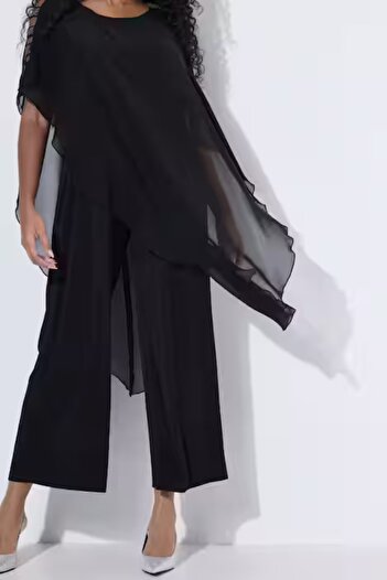 Şans Γυναικεία Plus Size Μαύρο, Ολόσωμο Τζέρσεϊ, Μπλουζάκι από σιφόν, Λεπτομέρεια ώμου, Φαρδύ Φόρεμα Βραδινό Φόρεμα 65N39019