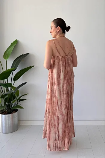 MaziButik Chain Collar Tie Dye Dress Brown