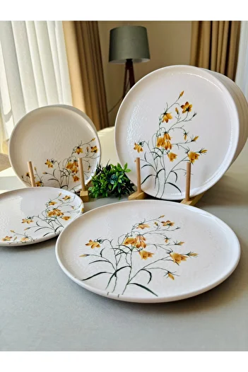 Yiğit Seramik Züccaciye Yellow Crocus 6 Services + 6 Cake Plates Presentation