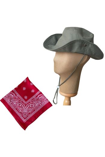 Rupen Kraft Summer Foldable Safari Fedora Cowboy Hat with Cotton Bandana Combination