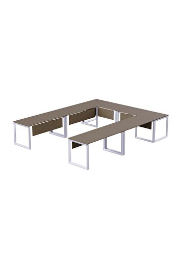 Mahmayi Vorm 136-12 U-Shaped Conference Meeting Table for Office - 12 Seater, Brown Linen