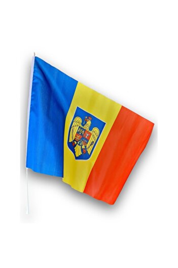SDX Market Set of 12 tricolor flags with coat of arms, 30 cm x 45 cm, Romania / flag / banner