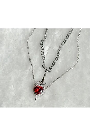 Pelin Boutique Couple Lover Necklace Heart and Sword