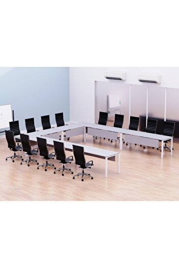 Mahmayi Figura 72-16 U-Shaped Conference Meeting Table for Office - 12 Seater, White