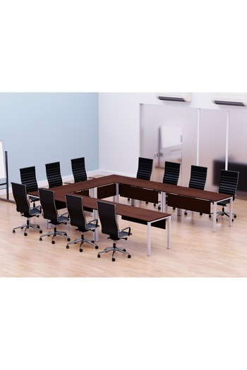 Mahmayi Figura 72-12 U-Shaped Conference Meeting Table for Office - 12 Seater, Apple Cherry