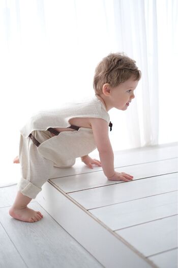kidsense Boy's Side Stripe Detailed Linen Muslin Suit