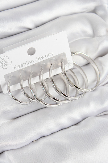 Toptan Bulurum Brass Ring Model Silver Color Women's Set Earrings