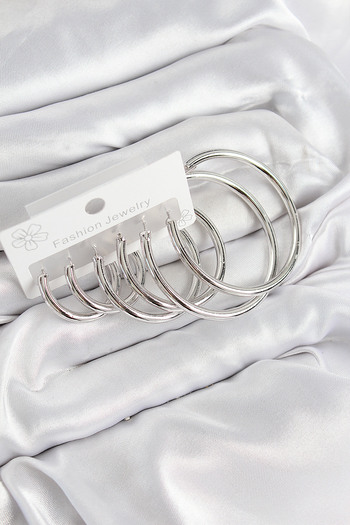 Toptan Bulurum Brass Ring Model Silver Color Women's Set Earrings