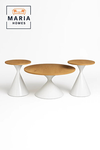 MARIA HOMES Cone Base Coffee Table Set with Wood Tops – Modern Design