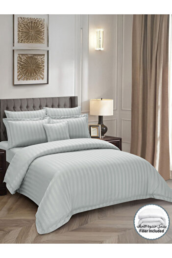 Donetella Comforter Set King Size, 8-Pcs, 260x240 cm, Striped Bedding Set, All Season, Microfiber
