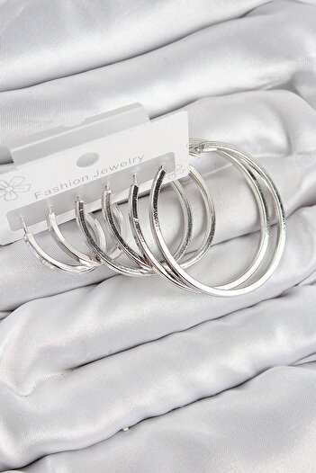 norsary Brass Ring Model Silver Color Women's Set Earrings
