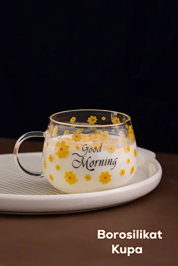 Porsima 2089 Borosilicate Heat Fire Resistant Glass Tea Cup with Handle Coffee Cup Mug Yellow 400 ml