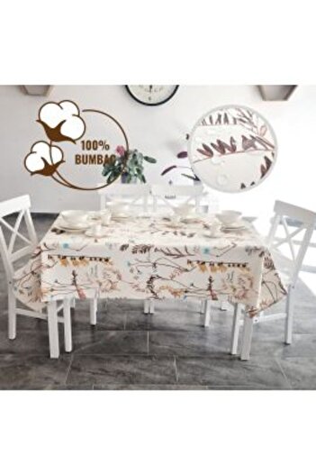 Ralex Anti-stain Tablecloth 100% Cotton, 180cm Diameter, Blue Brown Leaves