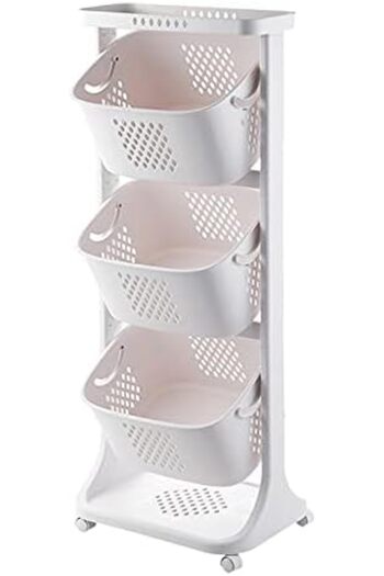 Türkiye 3-Tiers Laundry Basket with Handles & Wheels, Plastic Kids Laundry Hamper for Boys Girls Bedroom, Ve