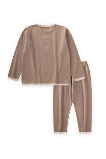 Cigit Piping Detailed Pajama Set 2-10 Years Old Mink