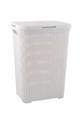 CURVER Laundry basket, 2 handles, lid, cream, 60 L, 44x34x61 cm,