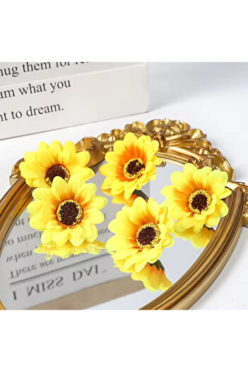 MD Aspiz Flowers 24Pcs Artificial Luxury Sunflower Head (6cm)_ Daisy Head Leaf Star Flower Rose Wall Sun Flower