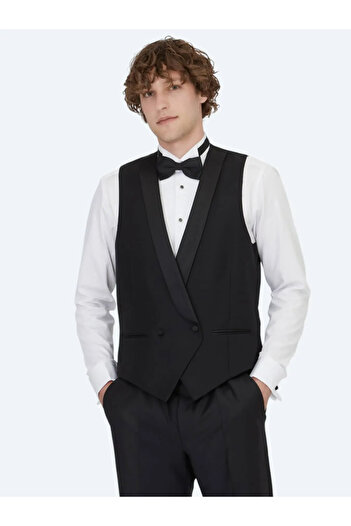 Kip Чорний Slim Fit Шальовий комір Класичний жилет