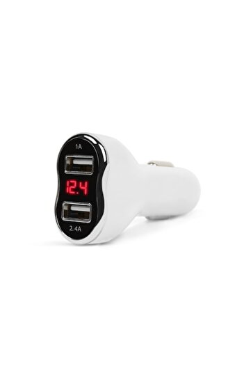 Primlife Încărcător auto dual USB cu voltmetru, alb