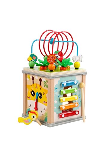 OEM Montessori Wooden Educational Cube with Activity Center 7-in-1, Treasure Chests, 3+ years