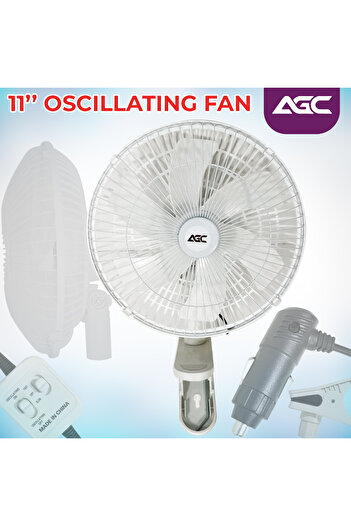 AGC 11-Inch Oscillating Clip Fan 24V DC with Adjustable Tilt, Clamp Mount, and 8ft Power Cord