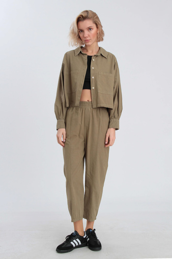 Trendyol Collection Khaki Premium Fabric Shirt Pants Woven Bottom - Top Set Twoaw26Au00064