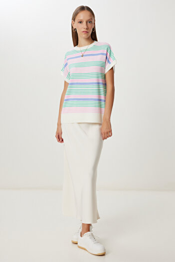 Happiness İstanbul Women's Bone Pink Striped Knitwear Blouse Nv00083