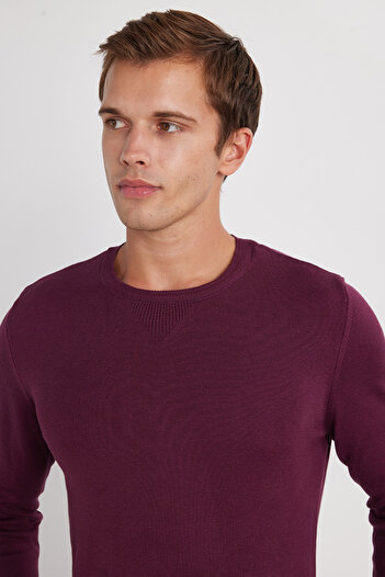 Tudors Men's Standard Fit Regular Cut Crew Neck Claret Red Knitwear Sweater