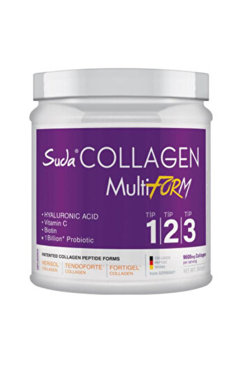 Suda Collagen Multiform Toz Aromasız Kolajen- Tip I-II-III, C Vitamini, Biotin, Hyaluronik Asit, Probiyotik | 300g