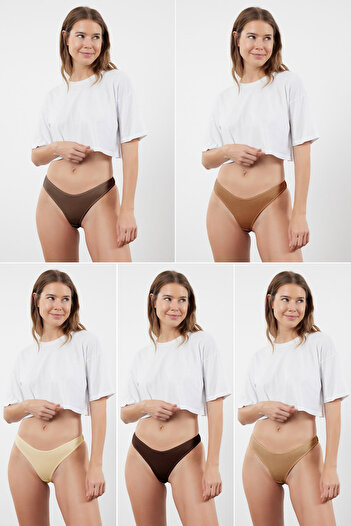 Trendyol Collection Pachet de 5 chiloți cu nervuri - maro și mai multe culori THMSS24KU00045